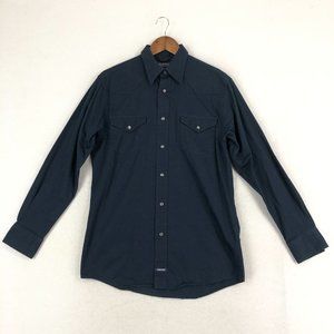 Structure Men's Size Small Blue Collared Long Sleeve Pearl Snap Cotton Shirt